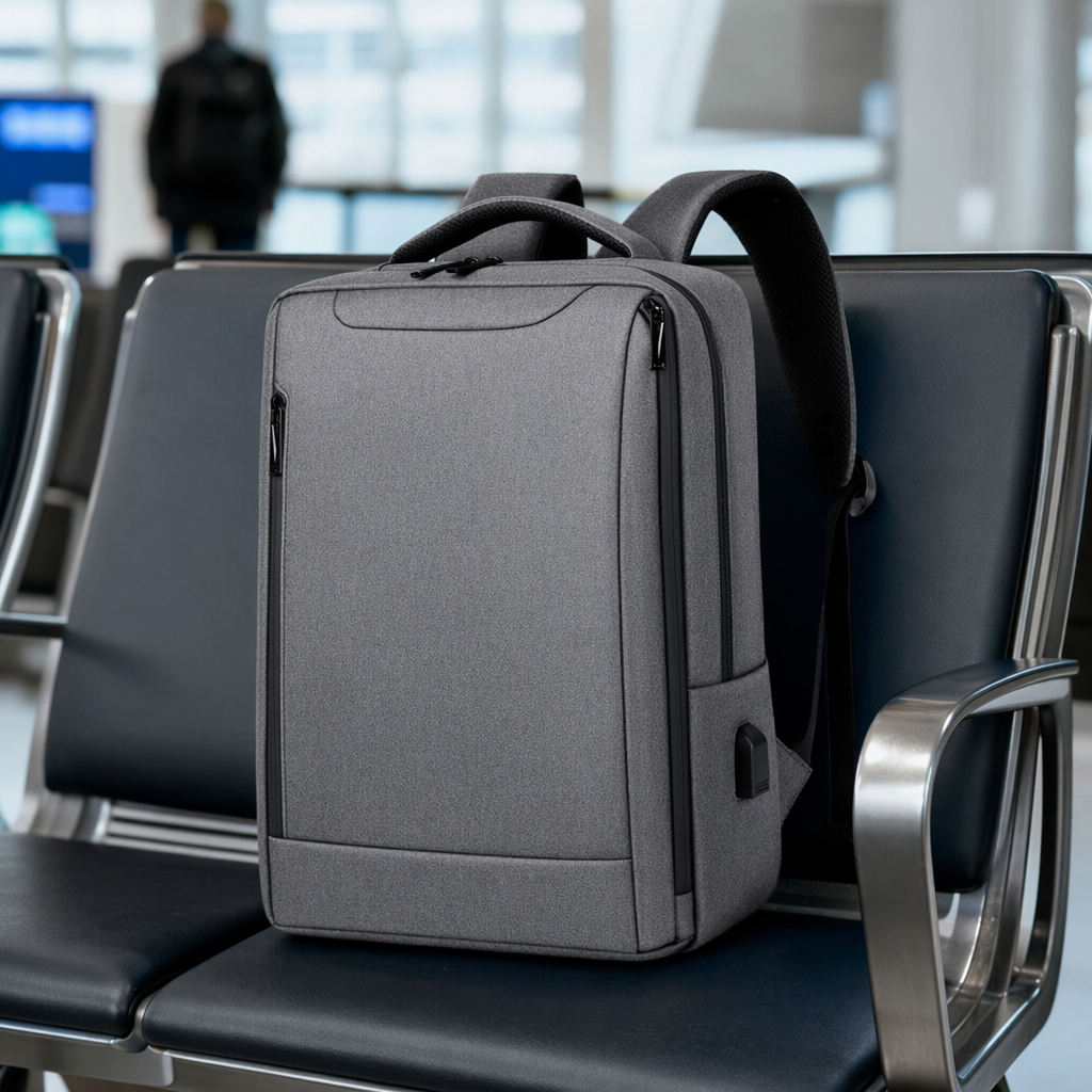 This grey, simple and fashionable commuting backpack is suitable for both men and women, lightweight and with a large capacity details Picture