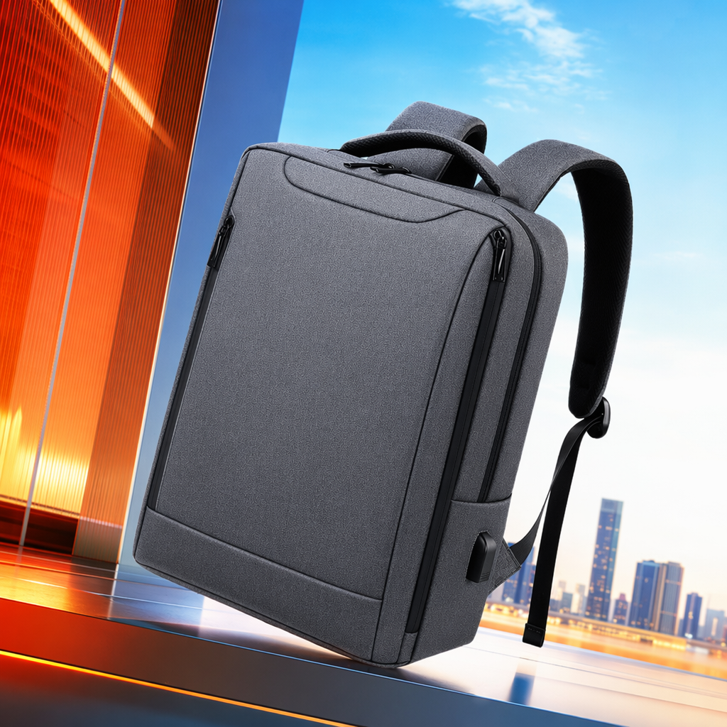 This grey, simple and fashionable commuting backpack is suitable for both men and women, lightweight and with a large capacity Specification image
