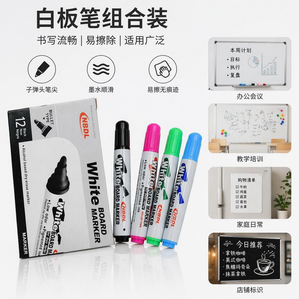 白色包装盒白板笔可擦写马克笔办公教学用粗细双头