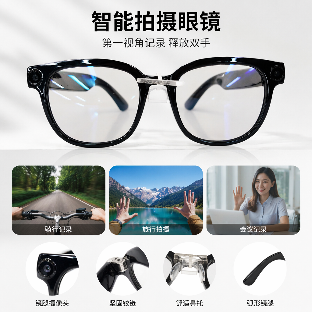 The black smart glasses with titanium alloy frame have a Bluetooth call battery life of 30 hours