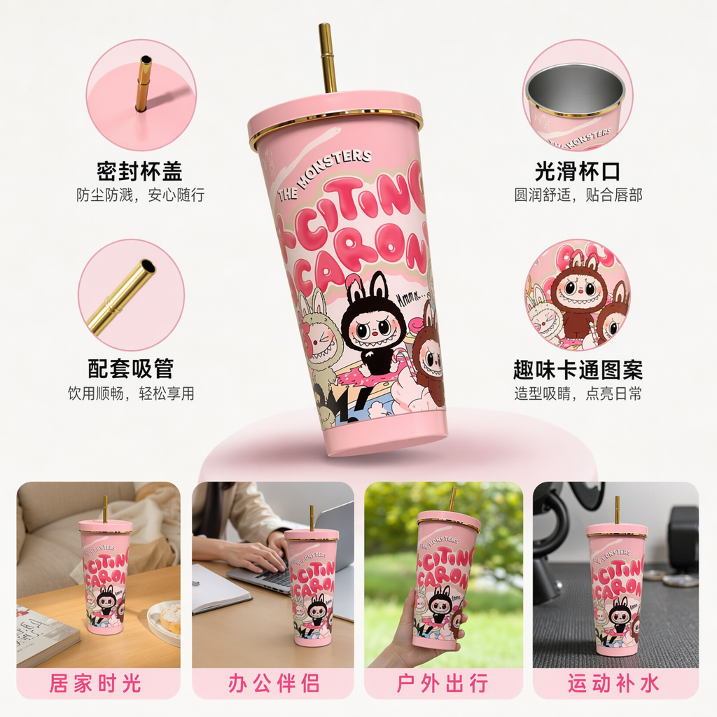 Color cartoon insulated cup 350ml stainless steel vacuum insulated children's water cup
