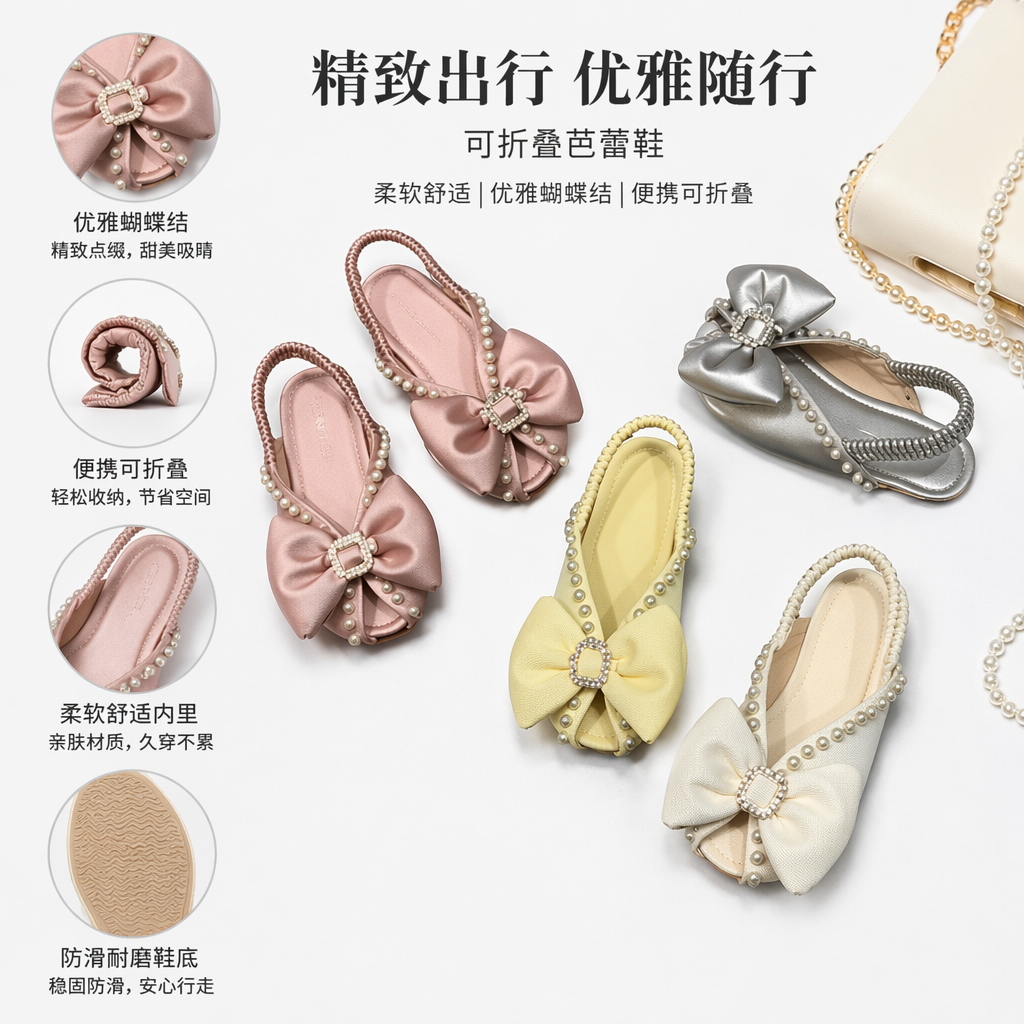 Pink, yellow, white, silver pearl bow sandals