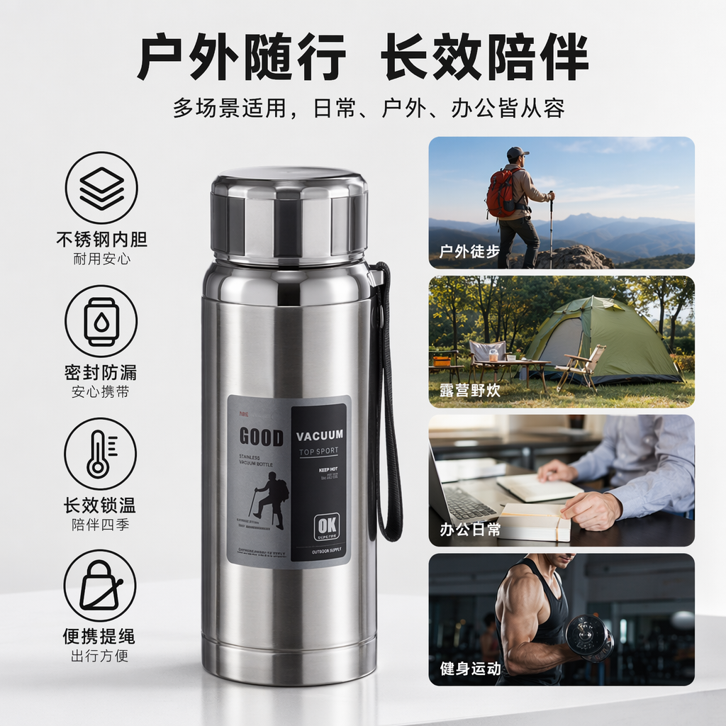 Five-color dazzling insulated cup 500ml large-capacity outdoor mountaineering and office water cup