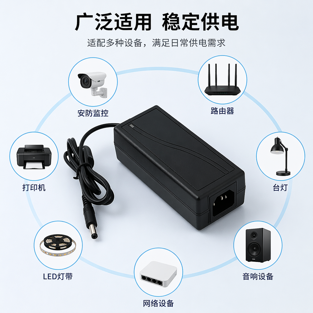 黑色电源适配器 通用型笔记本充电器 宽电压输入 稳压输出