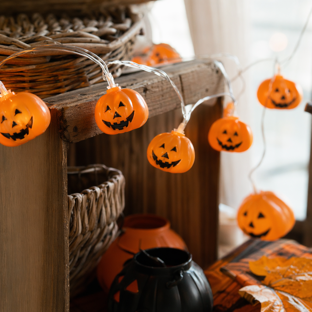 Orange pumpkin string of lanterns for festival decoration, LED string of lanterns, indoor and outdoor Halloween atmosphere lights details Picture