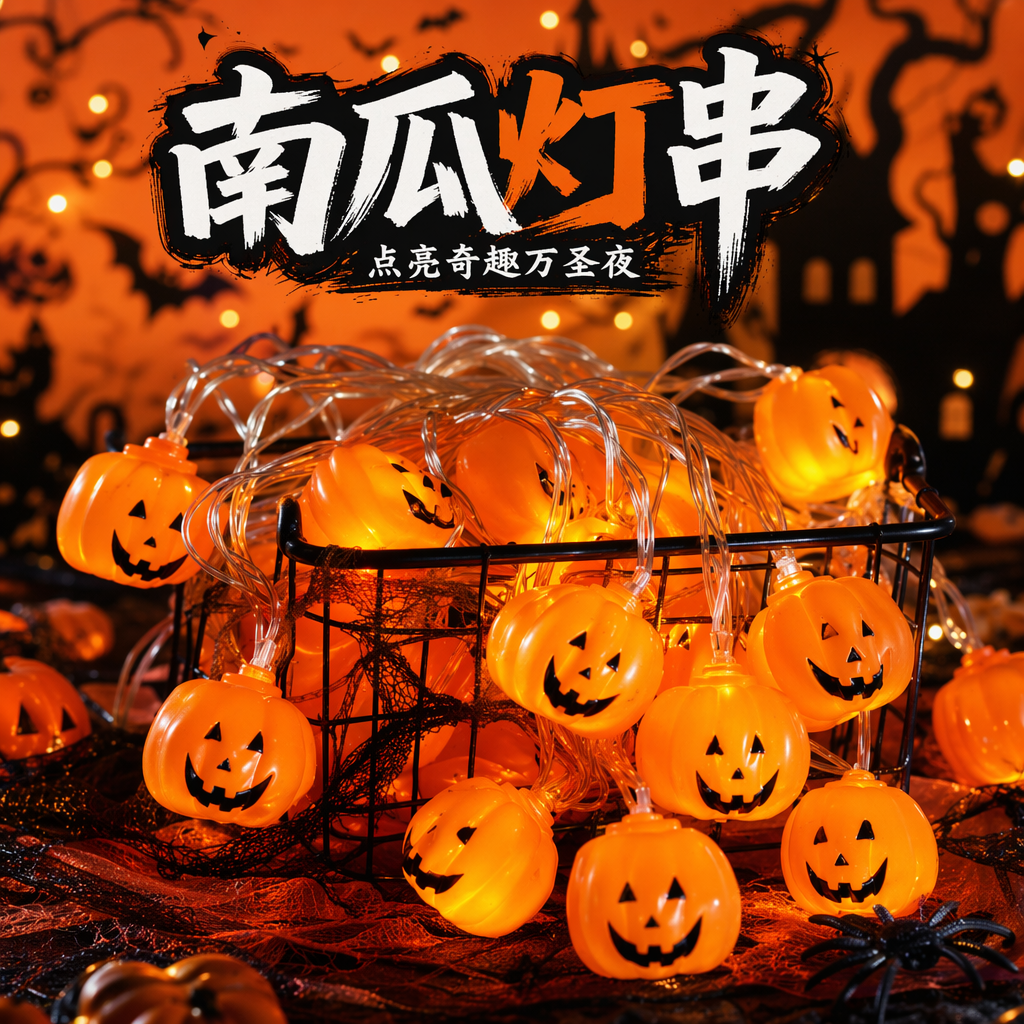Orange pumpkin string of lanterns for festival decoration, LED string of lanterns, indoor and outdoor Halloween atmosphere lights Specification image