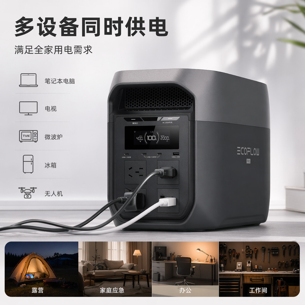 灰色便携式电源储能设备大容量户外应急充电宝