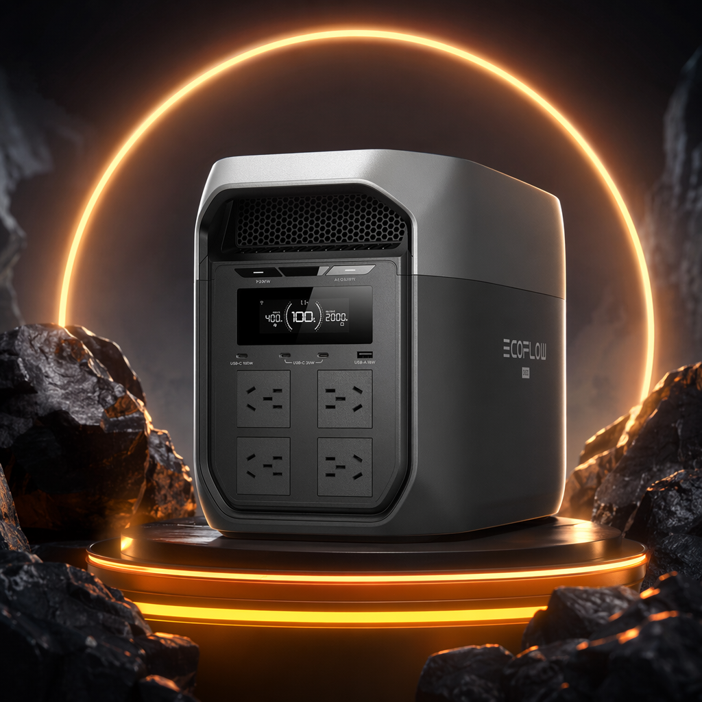 Grey portable power storage device, large-capacity outdoor emergency power bank Specification image
