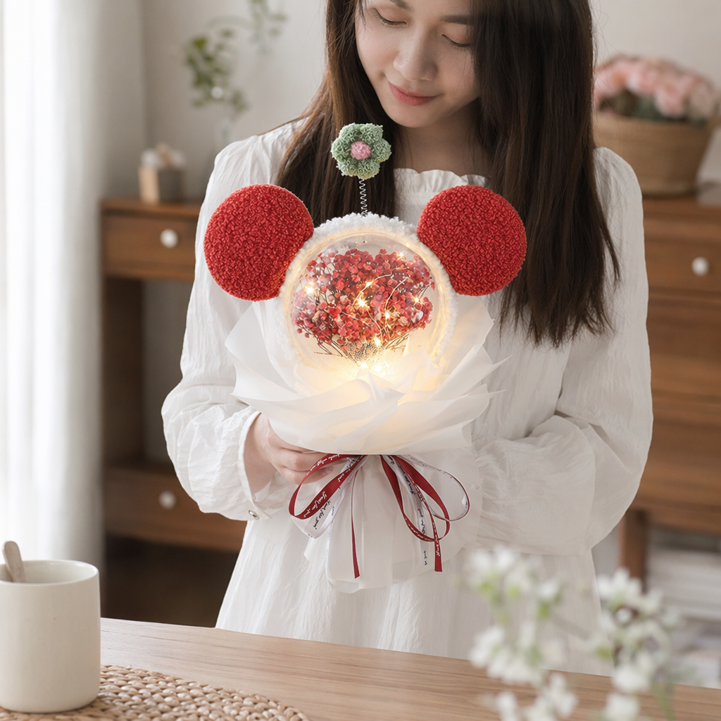 Red Mickey Mouse ear luminous bouquet, officially authorized by Disney for festival celebration decoration details Picture