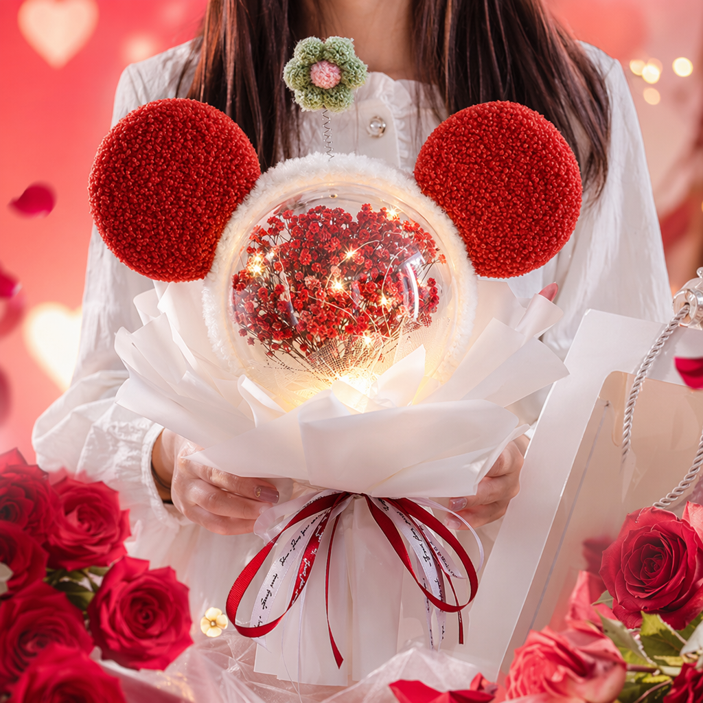 Red Mickey Mouse ear luminous bouquet, officially authorized by Disney for festival celebration decoration Specification image