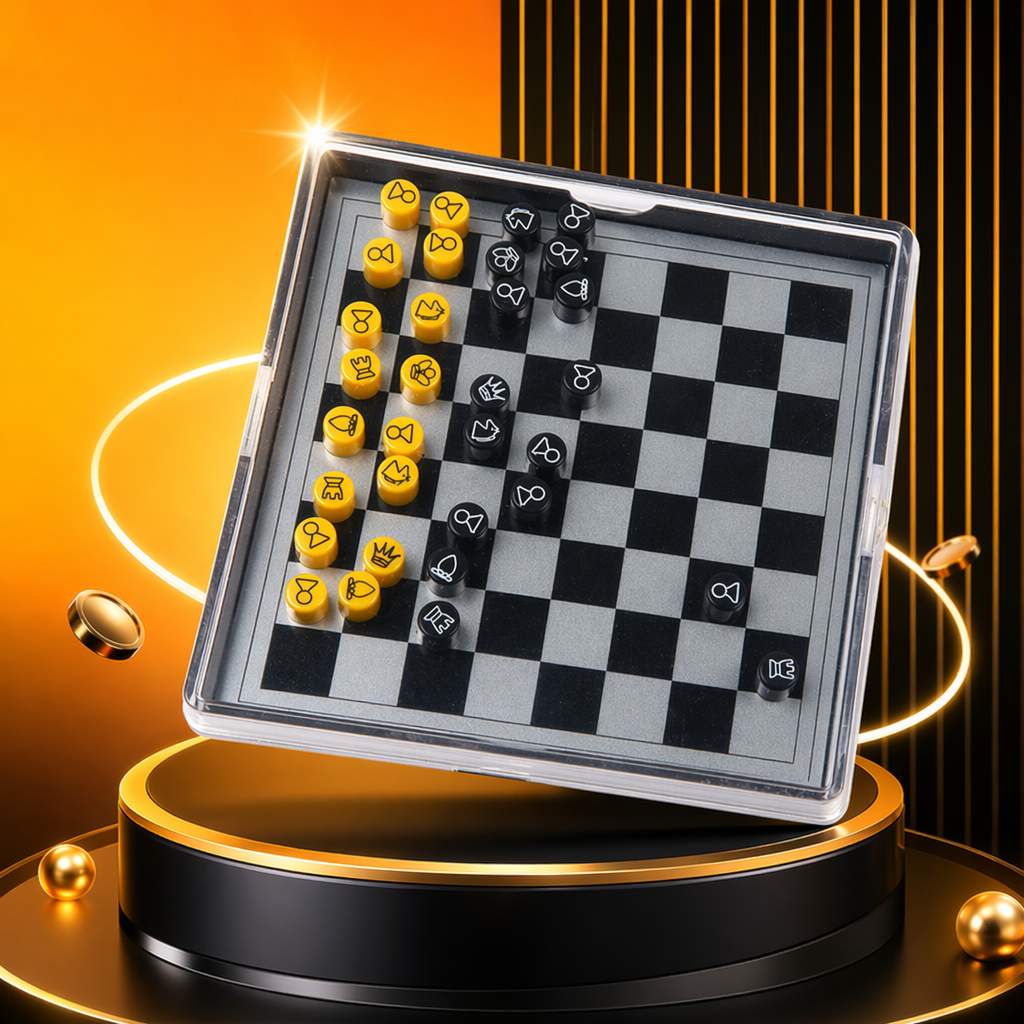 透明塑料盒装棋盘棋子细节图
