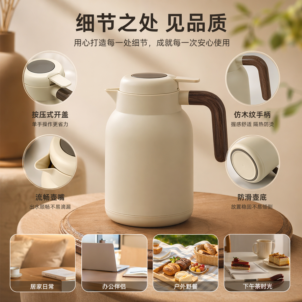 Available in multiple colors: black, beige, white and red thermos