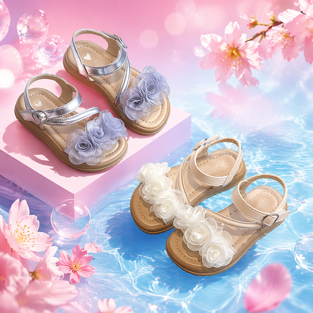 Silver and white flower-decorated sandals for women are simple, fashionable and versatile in summer Specification image
