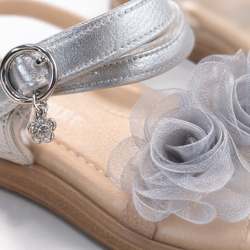 Silver and white flower-decorated sandals for women are simple, fashionable and versatile in summer Application Scenario
