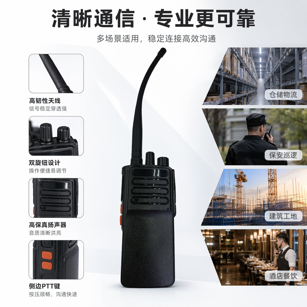 大功率模拟对讲机K6黑色对讲机 金属机身 远距离清晰通话 户外工地专用