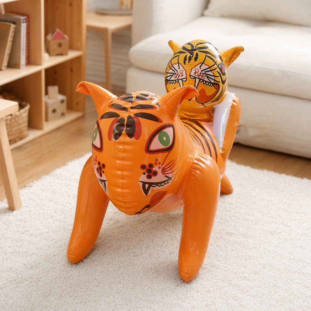 Orange tiger-shaped inflatable toy for children's indoor and outdoor fun dolls details Picture