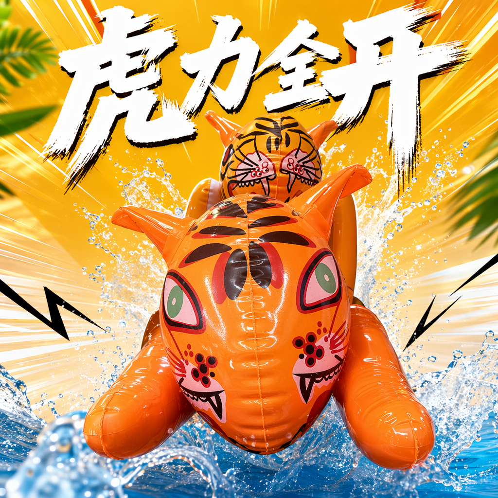Orange tiger-shaped inflatable toy for children's indoor and outdoor fun dolls Specification image