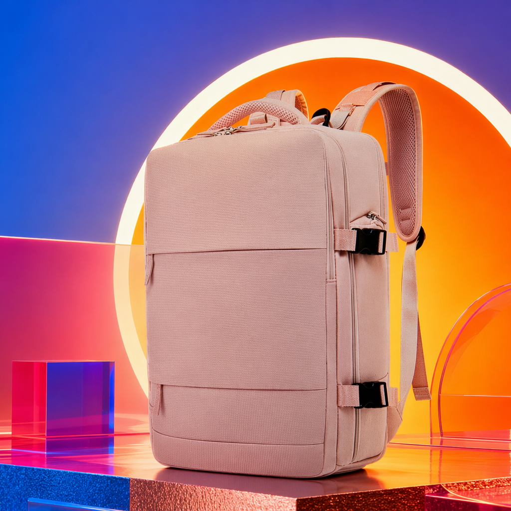 A pink, fashionable and simple backpack with a lightweight and large-capacity student commuting travel bag Specification image