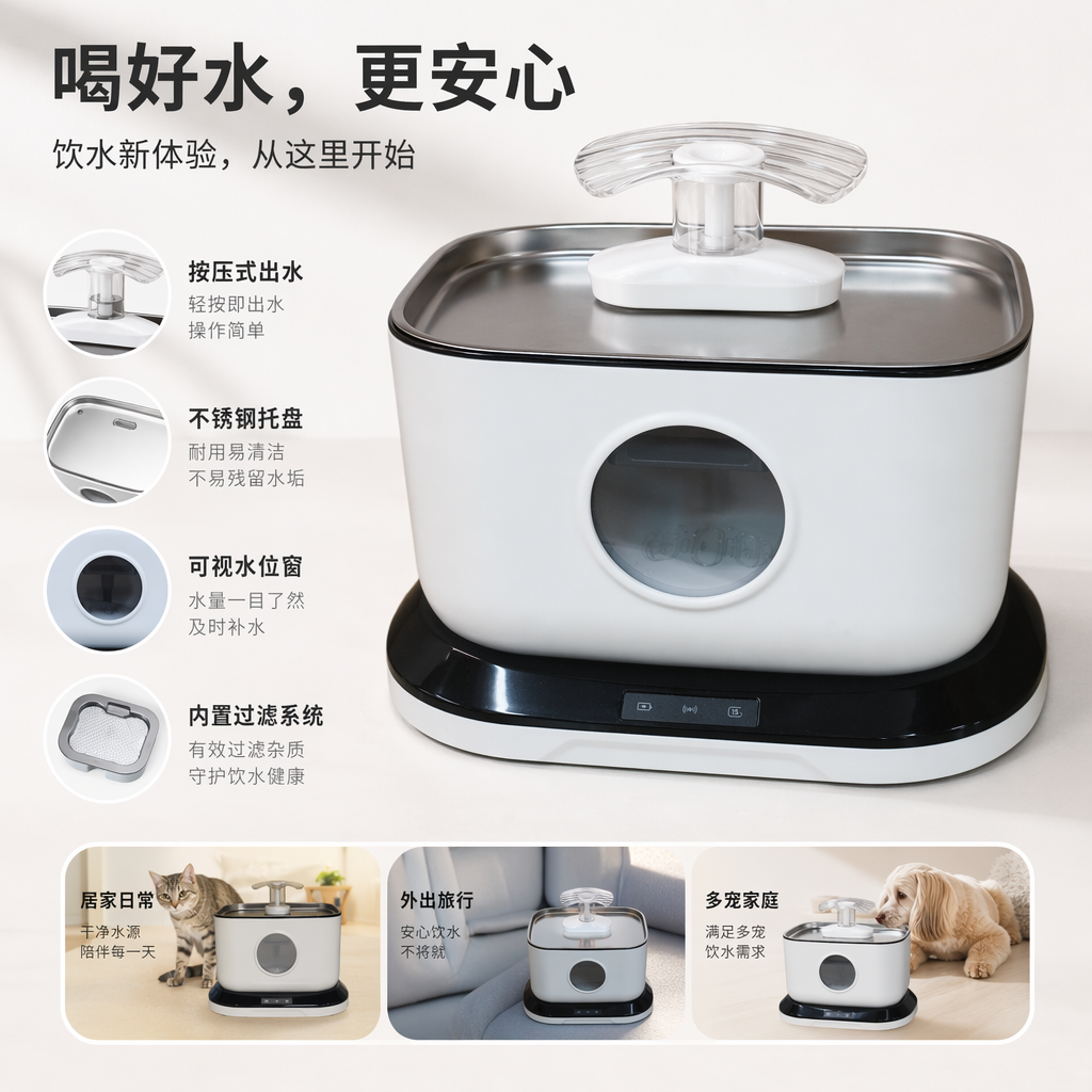 白色宠物饮水机静音循环自动恒压猫狗通用