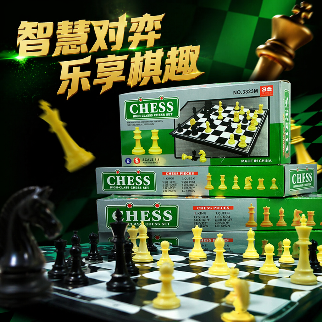 绿色包装盒装的国际象棋套装细节图