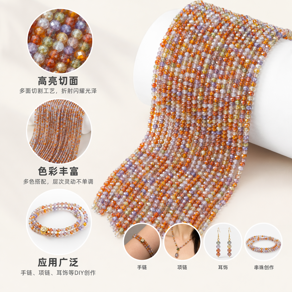 彩色切面珠串手工编织多色水晶玻璃珠项链手链饰品
