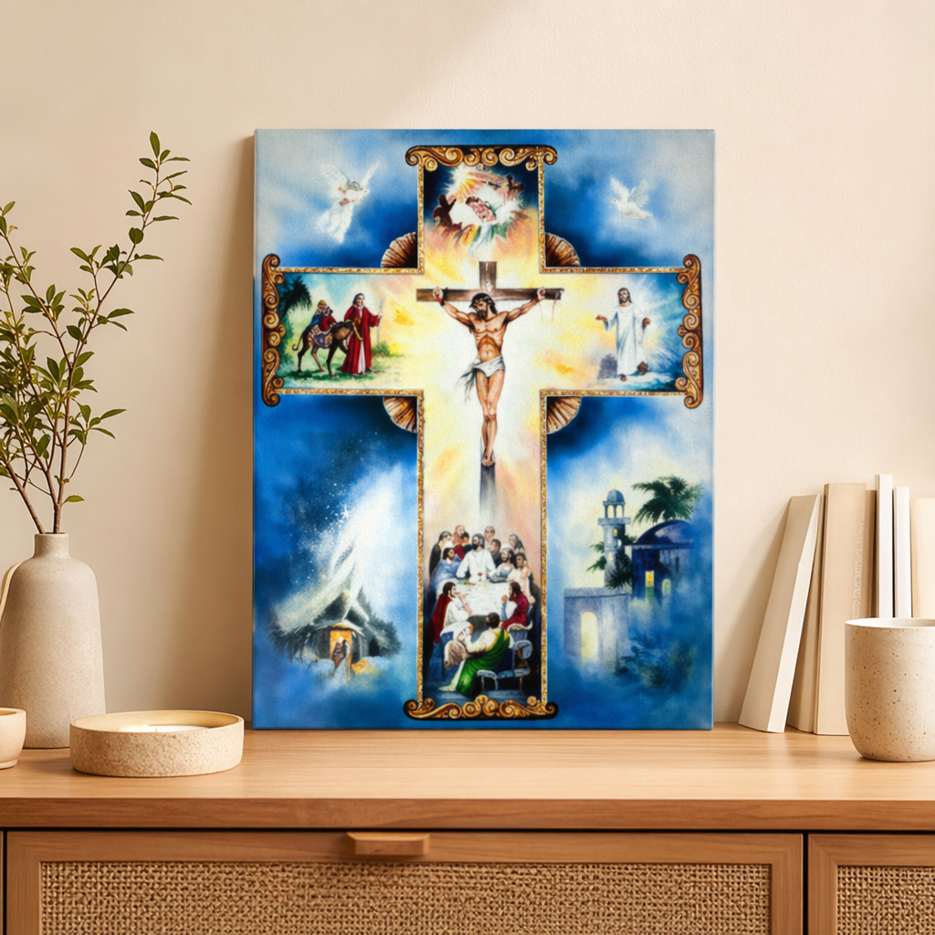 彩色十字架宗教画产品图