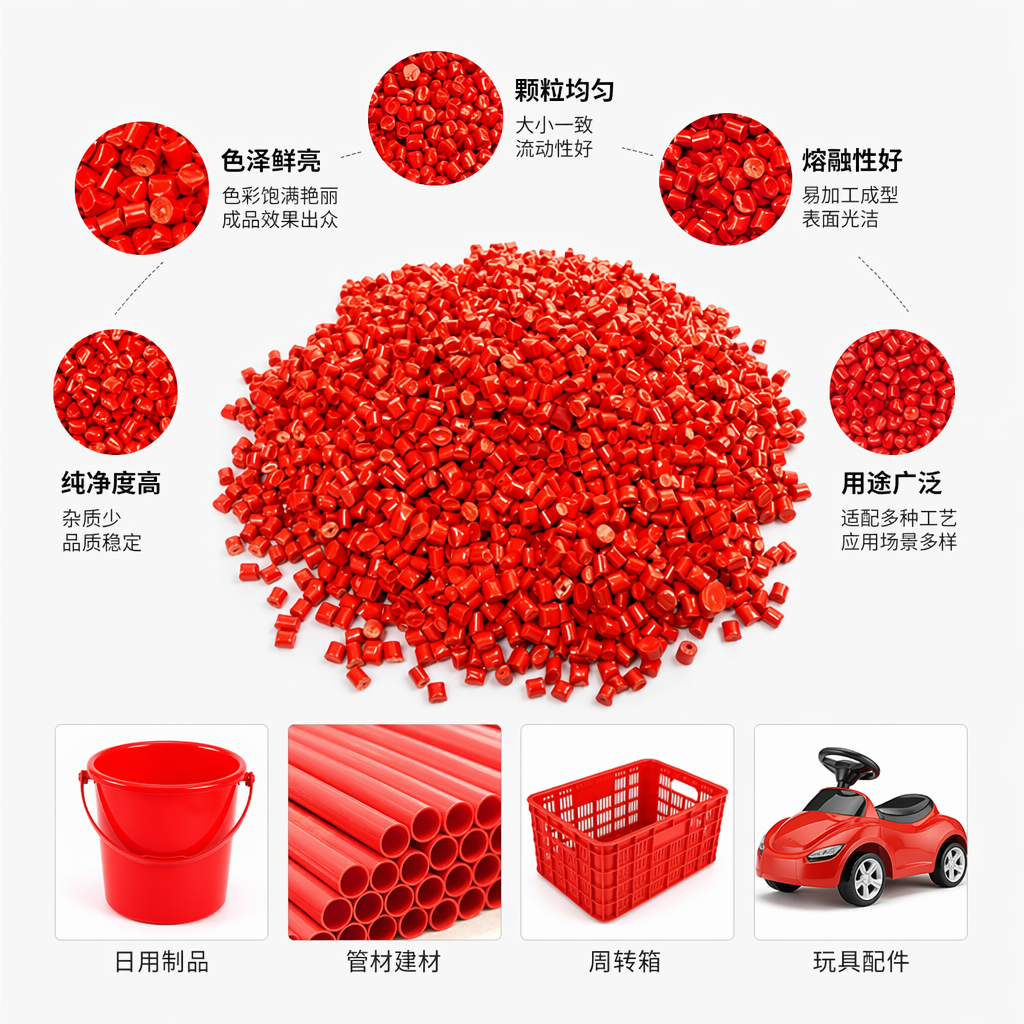 Red granular plastic raw material, general-purpose PP polypropylene granules, specially designed for industrial injection molding