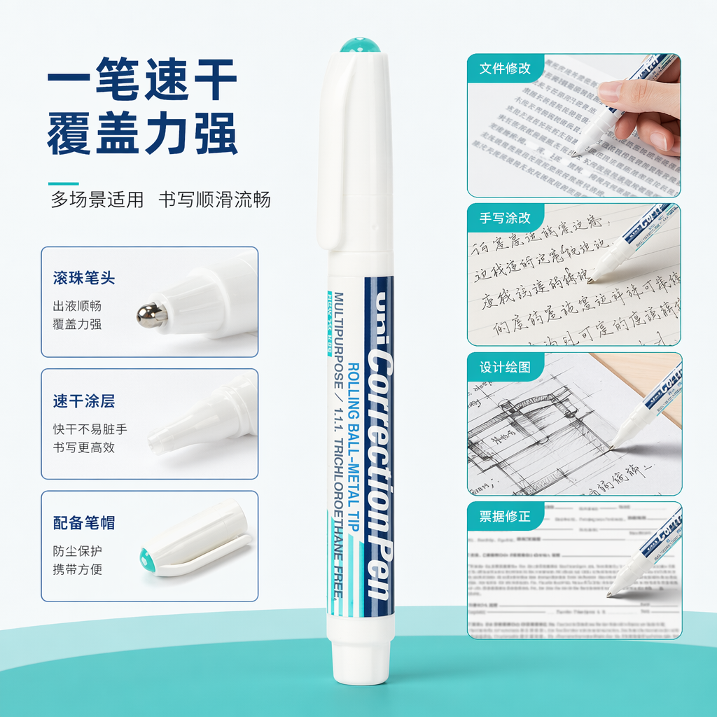 白色修正笔 液体涂改液 学生办公用 快干不渗透 10ml