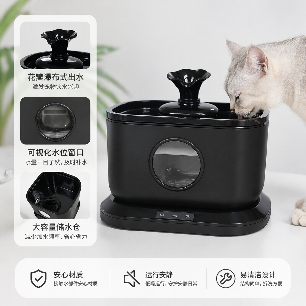 黑色宠物饮水机静音循环自动恒压猫狗用
