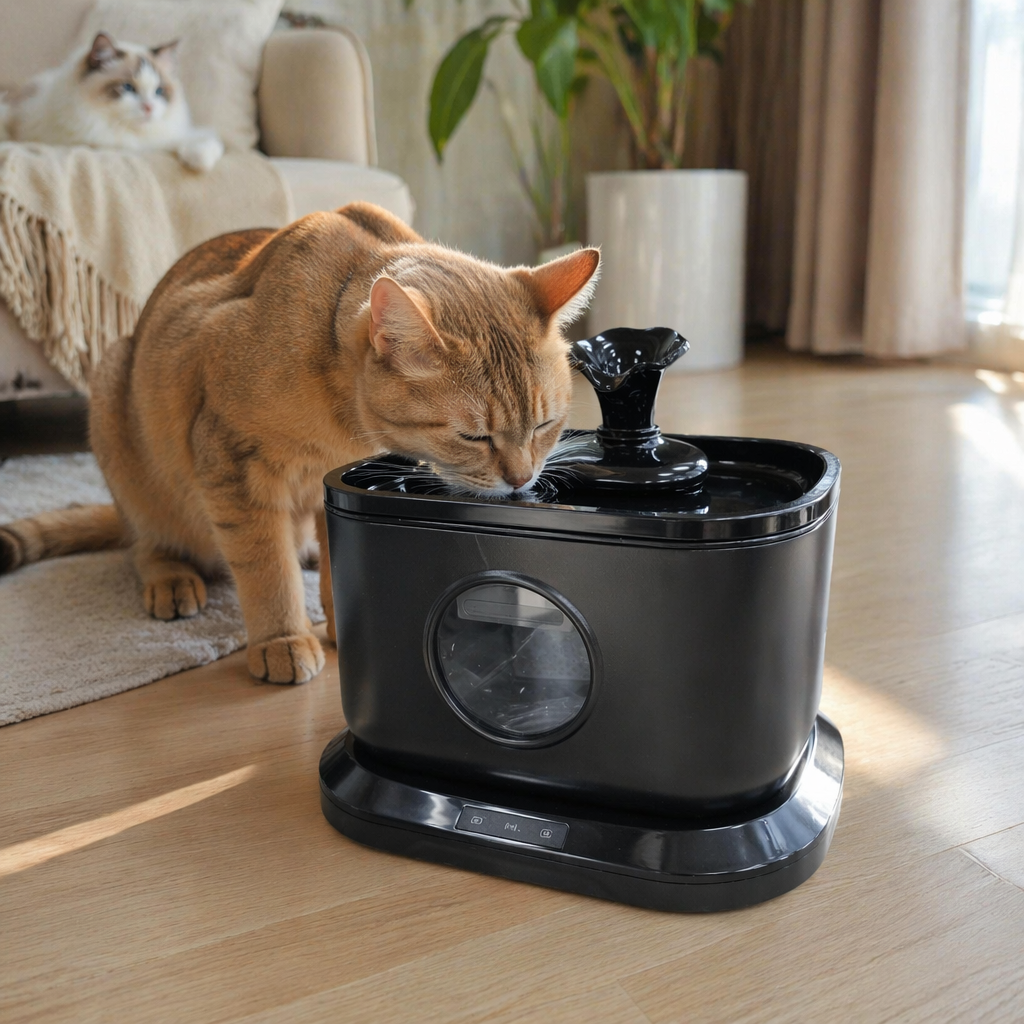 Black pet water dispenser with silent circulation and automatic constant pressure for cats and dogs details Picture