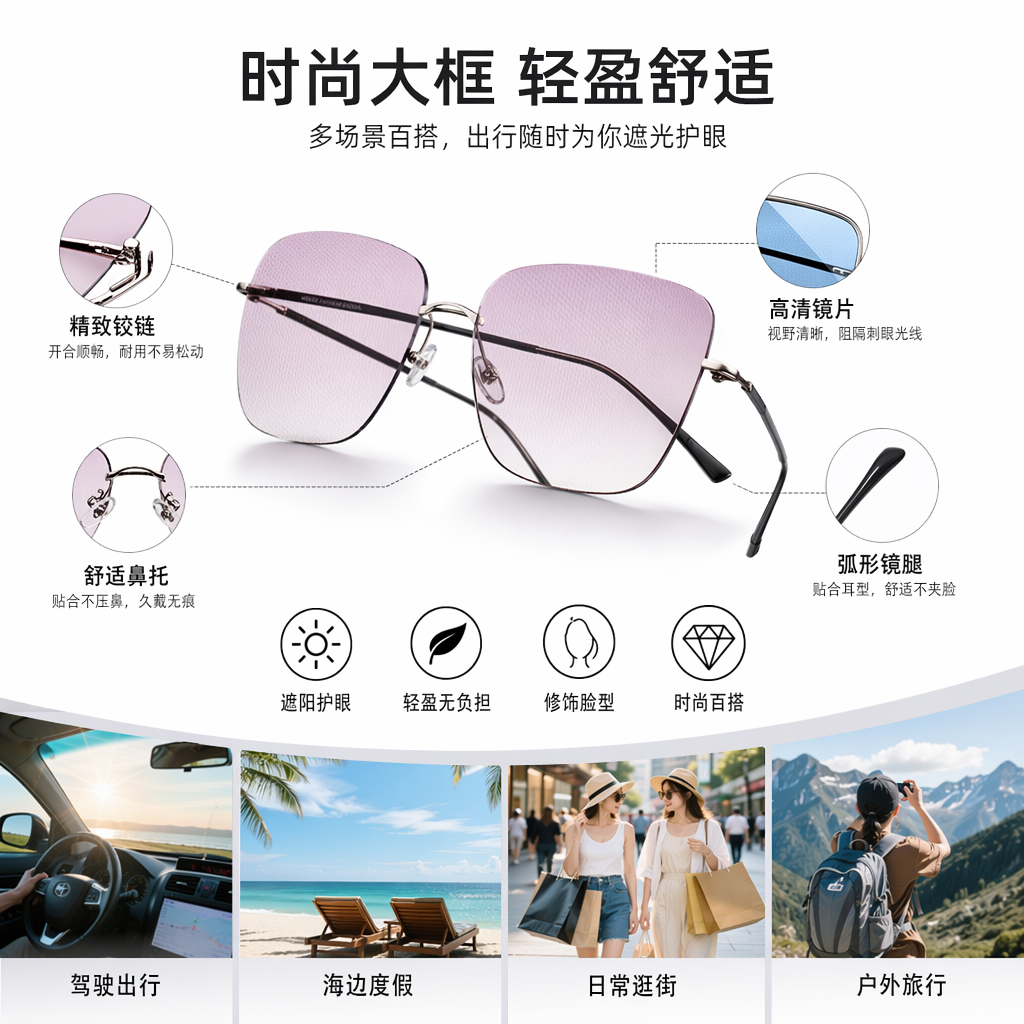 多款方形太阳镜C101 C21 C13 C37 C56 C30 WIND系列 白色织物背景图