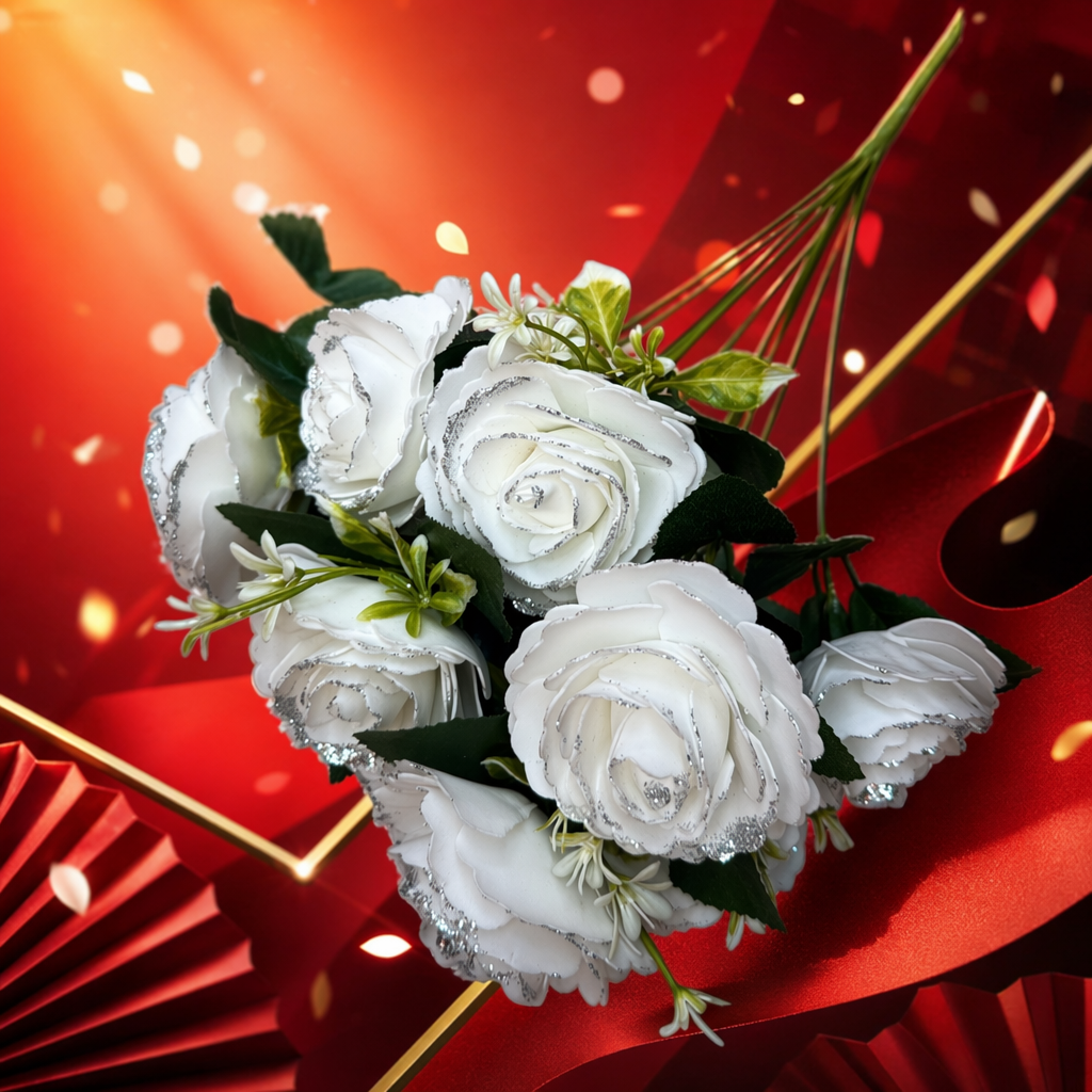 白色玫瑰花束细节图