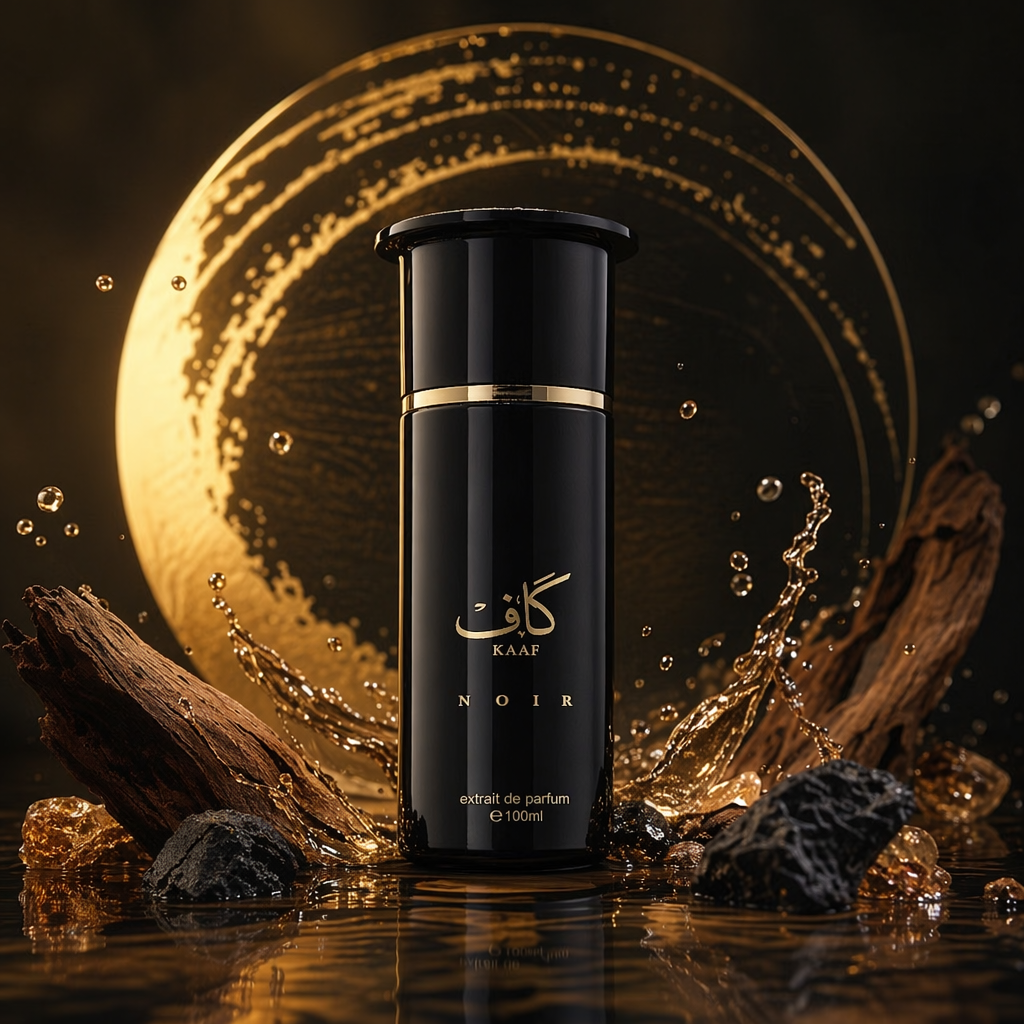 A black bottle with golden text and a black packaging box Specification image