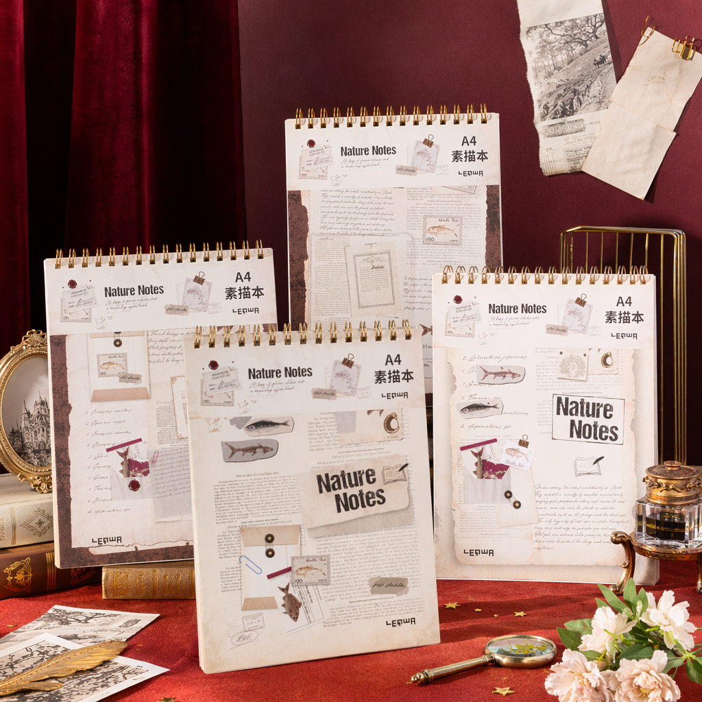 Beige retro style A4 sketchbook, 120g thickened paper hand-held drawing notebook Specification image