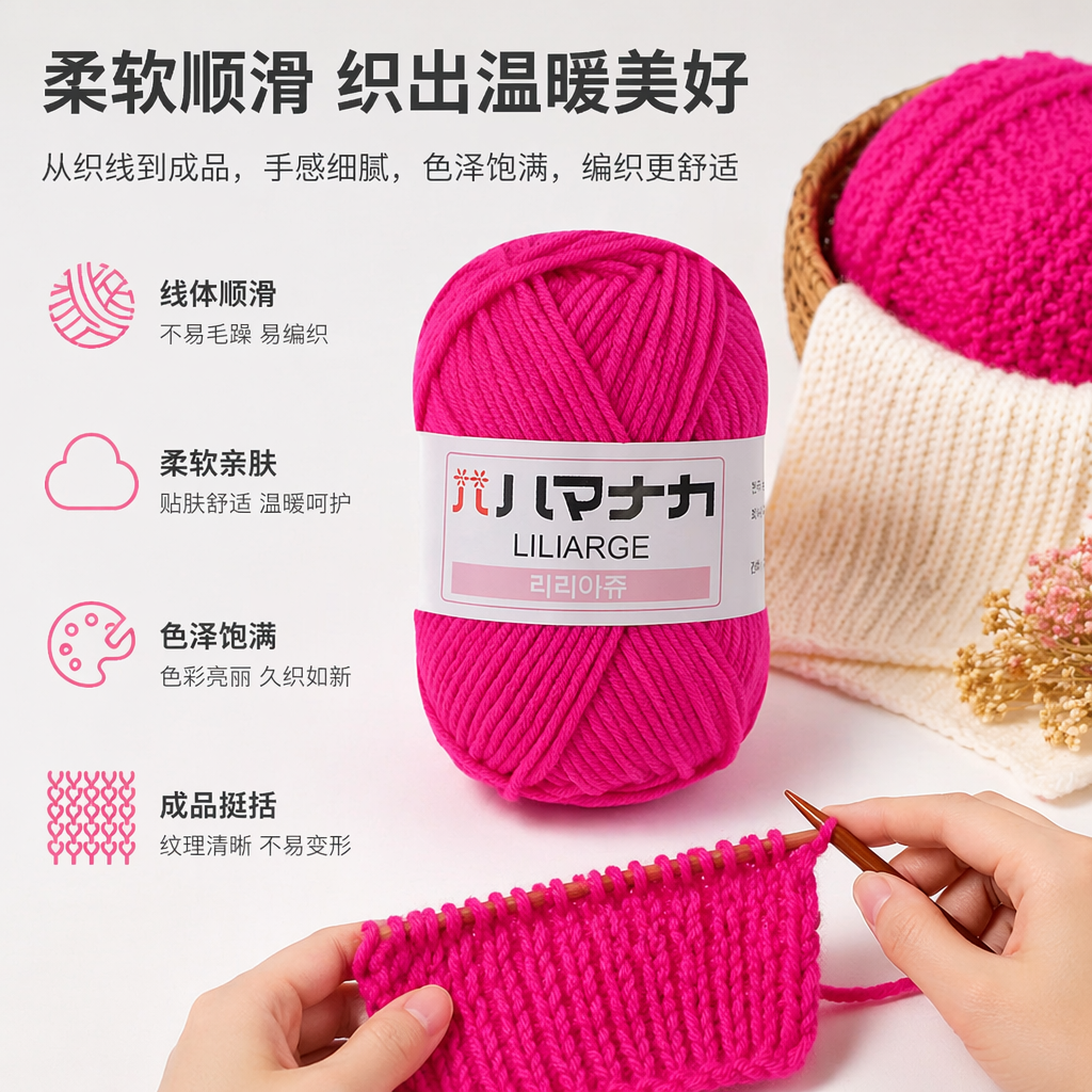 玫红色毛线球手工编织装饰毛球DIY材料包