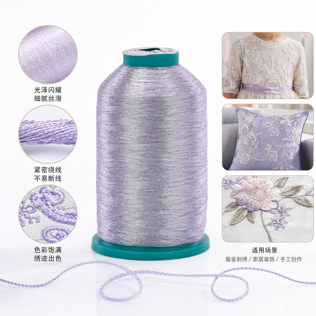 淡紫色亮丝线轴 缝纫刺绣用 高光泽耐磨涤纶线