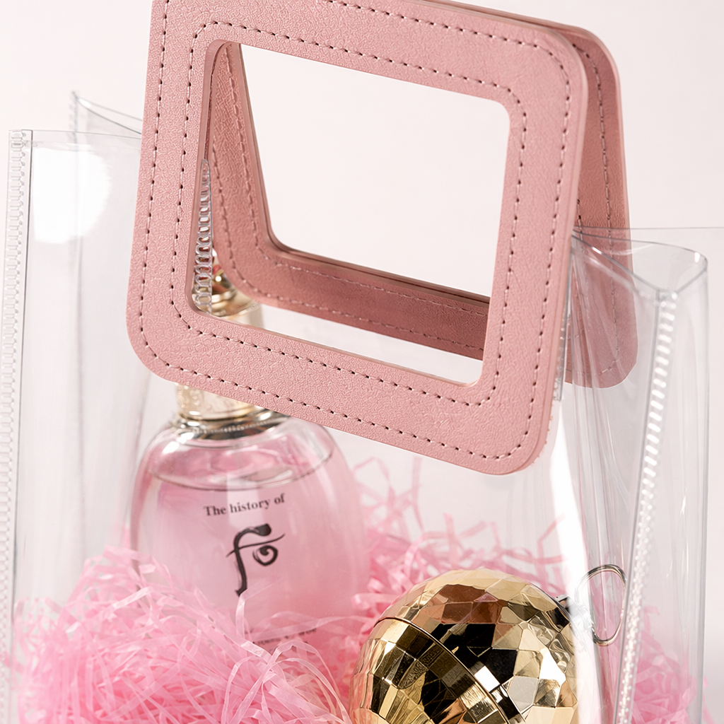 Pink square handle transparent gift bag for perfume gift packaging bag, special bag for perfume Application Scenario