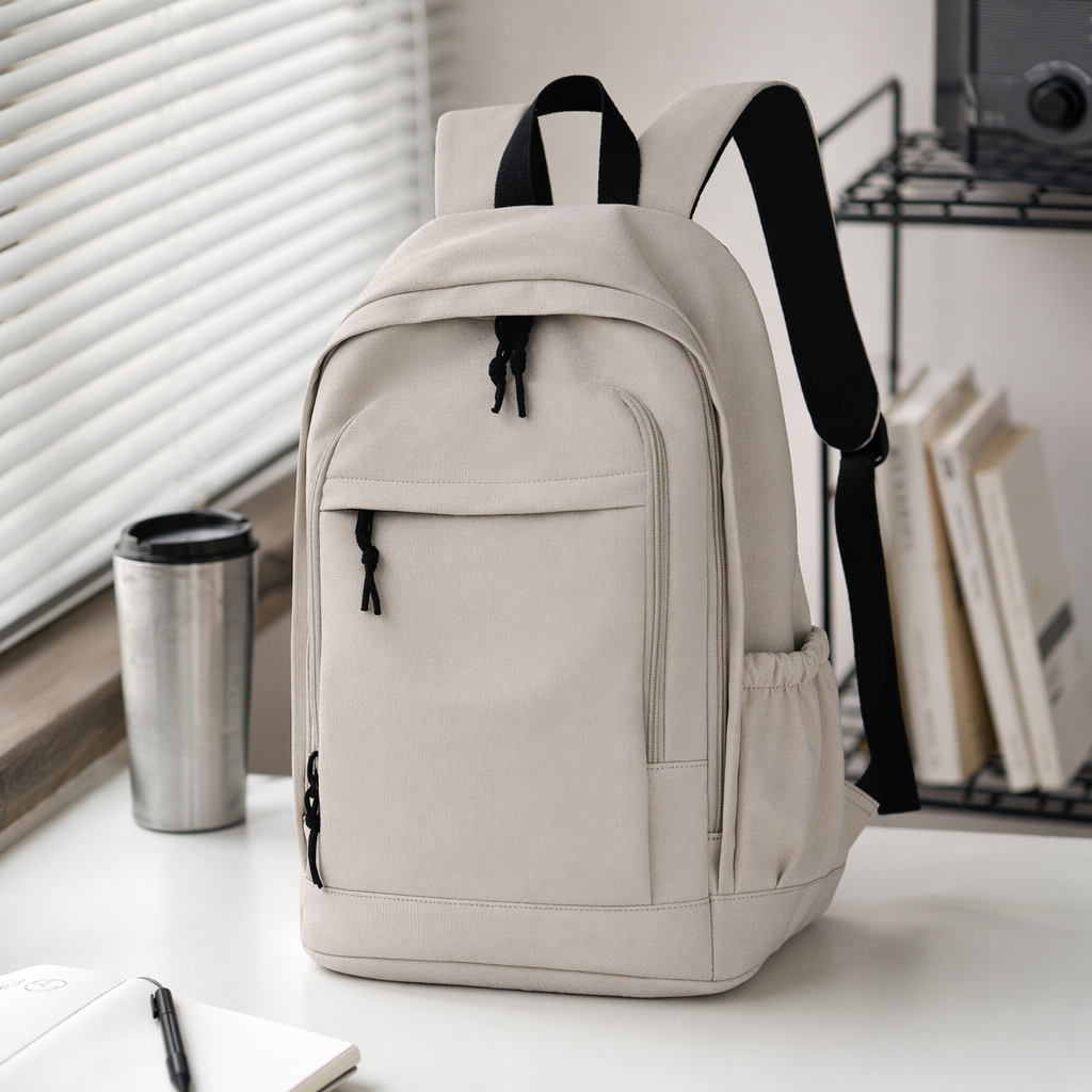 This white backpack is simple, versatile, lightweight and has a large capacity for student commuting and travel details Picture