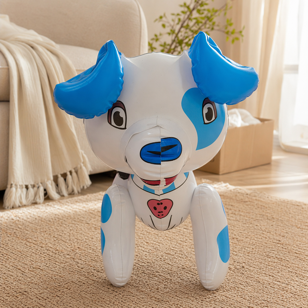 The blue and white inflatable toy dog inflatable dog is a cute and adorable home decoration details Picture