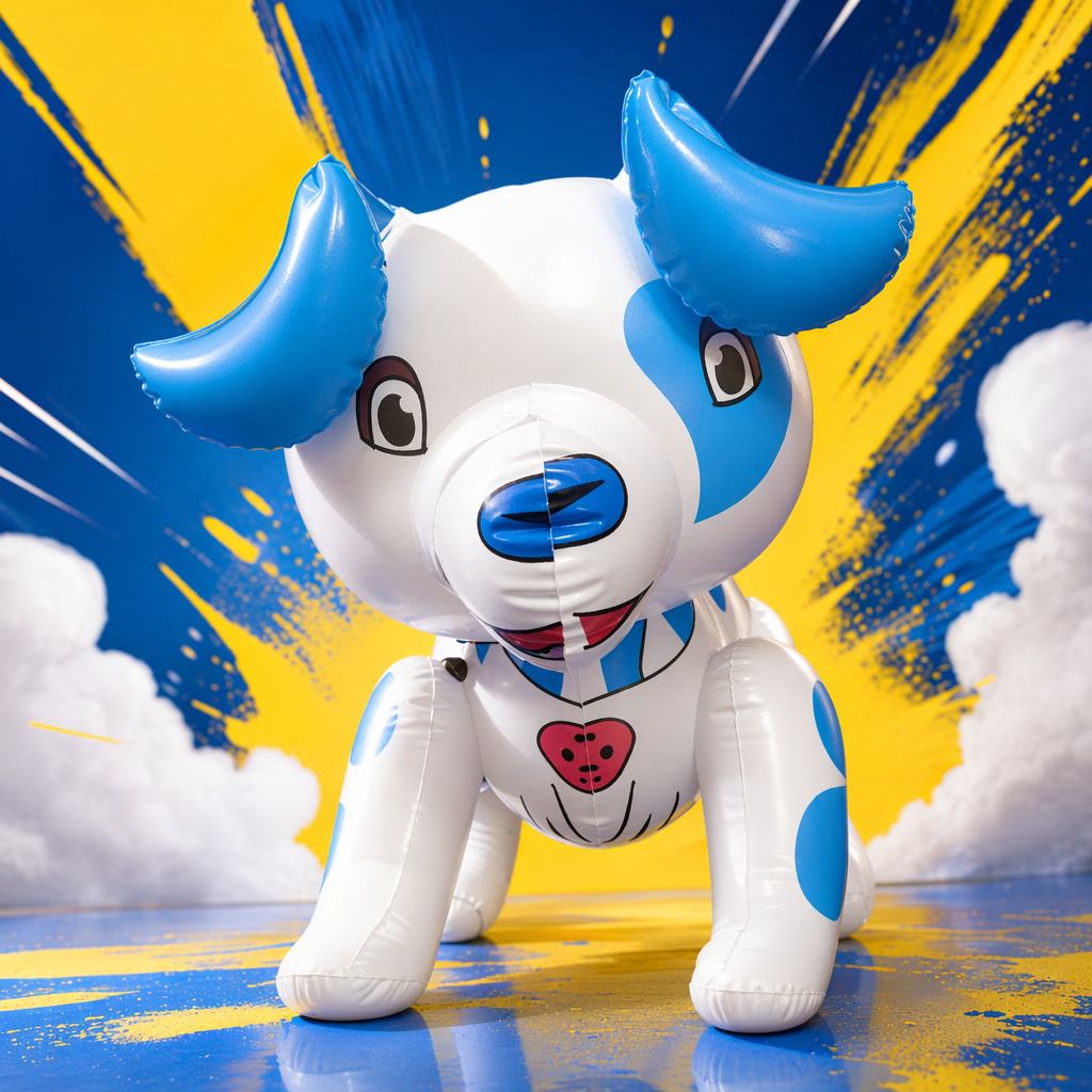 The blue and white inflatable toy dog inflatable dog is a cute and adorable home decoration Specification image
