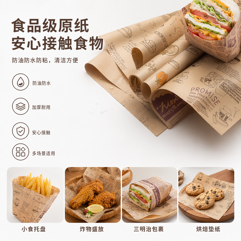 棕色印花烘焙纸卷 食品级防油耐高温厨房烘焙用纸图