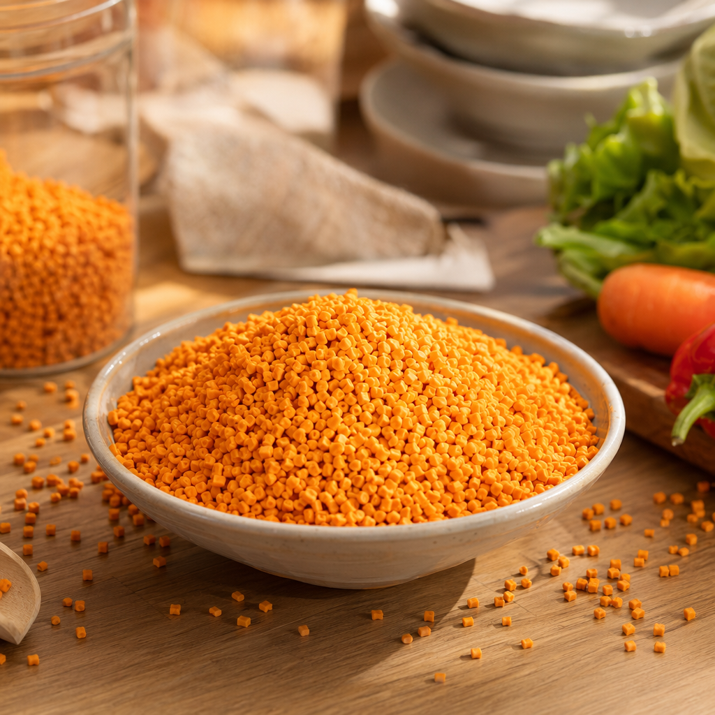Orange granular plastic particles, general-purpose grade PP polypropylene raw material, 25kg per bag details Picture