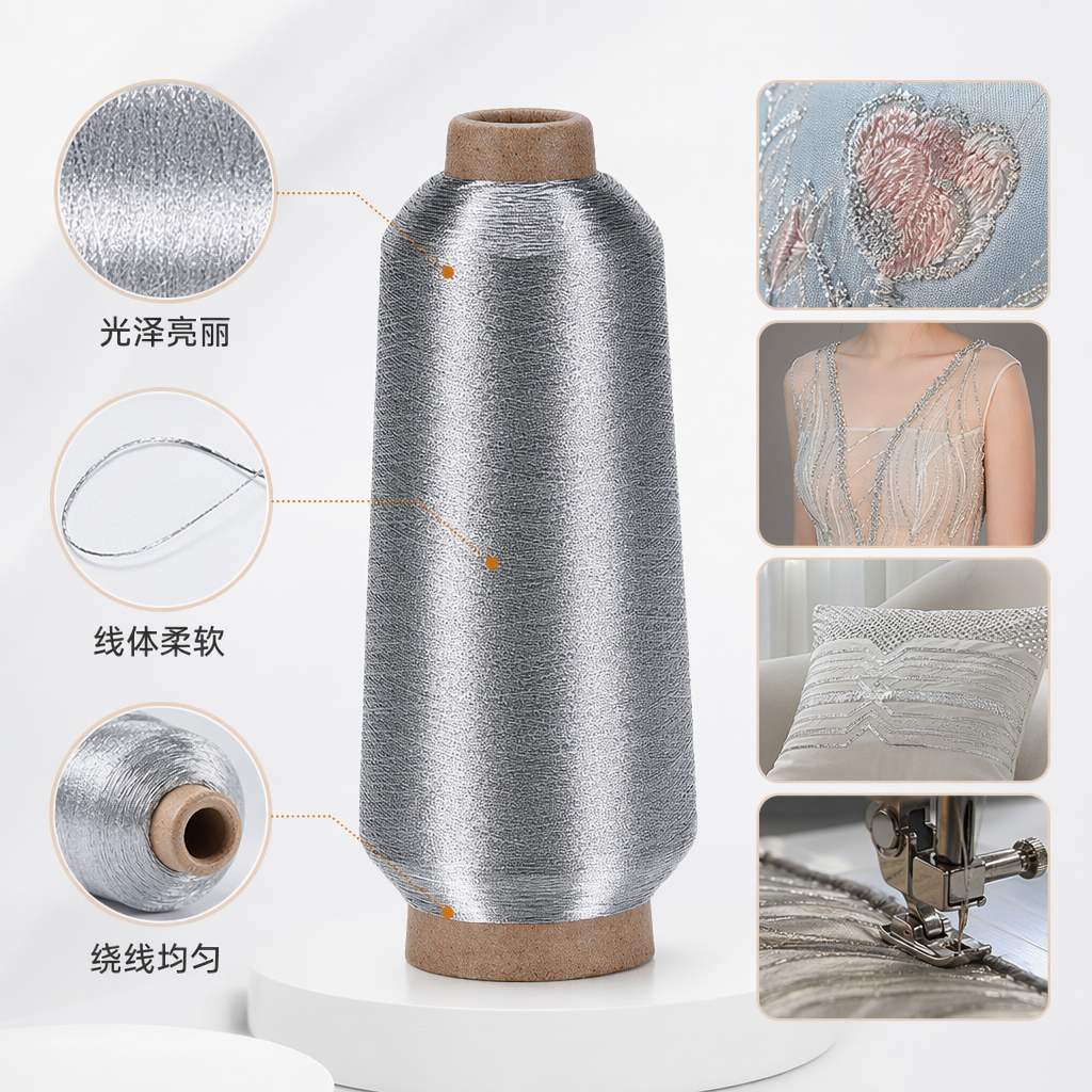 银色金属光泽线轴带标签 缝纫线
