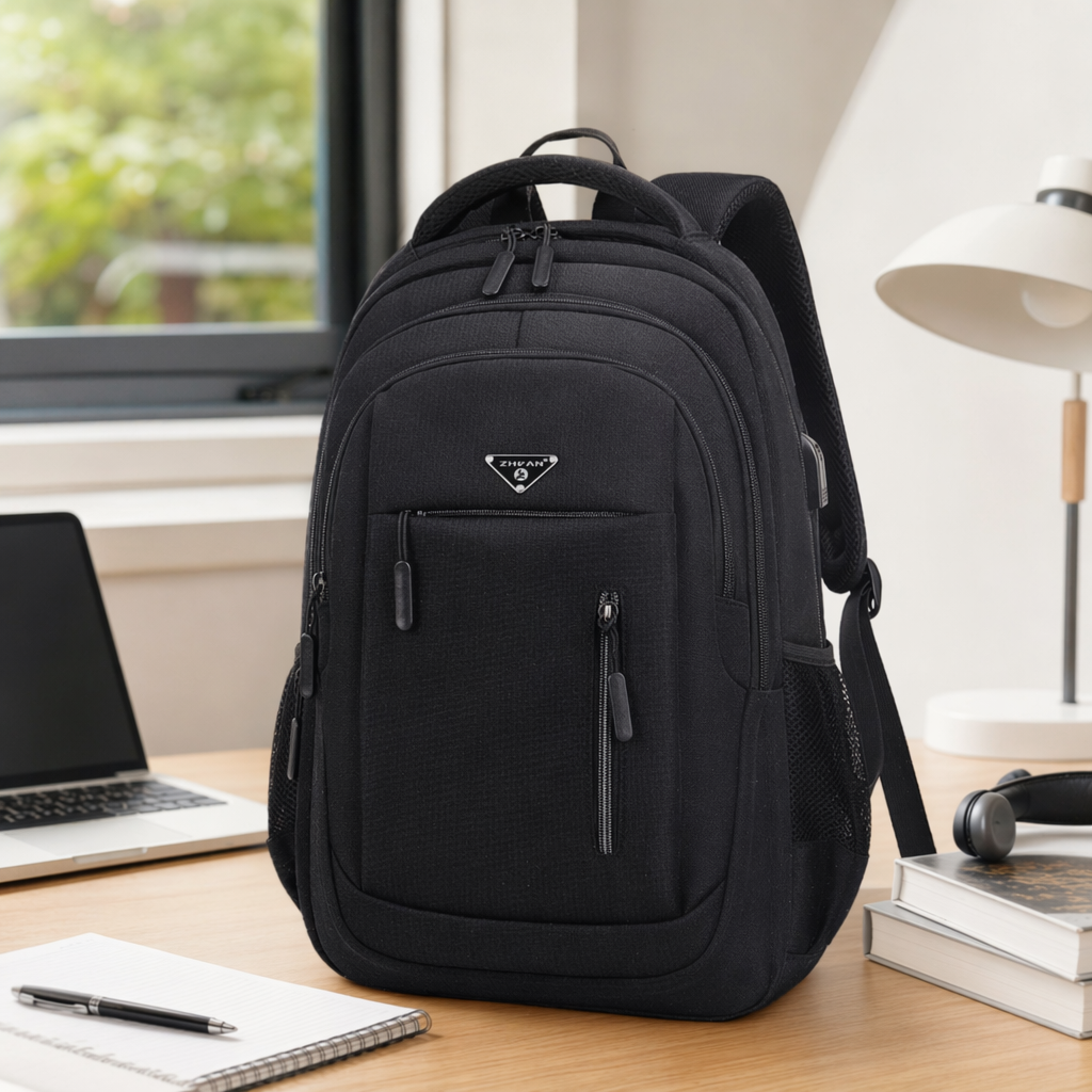Black backpack, large-capacity, lightweight student commuting travel backpack details Picture