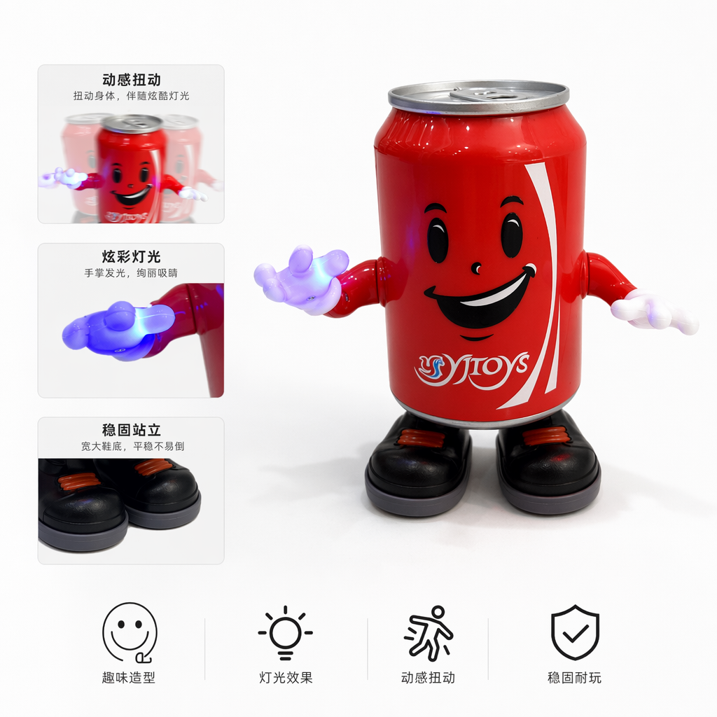 A red cola can-shaped toy figure