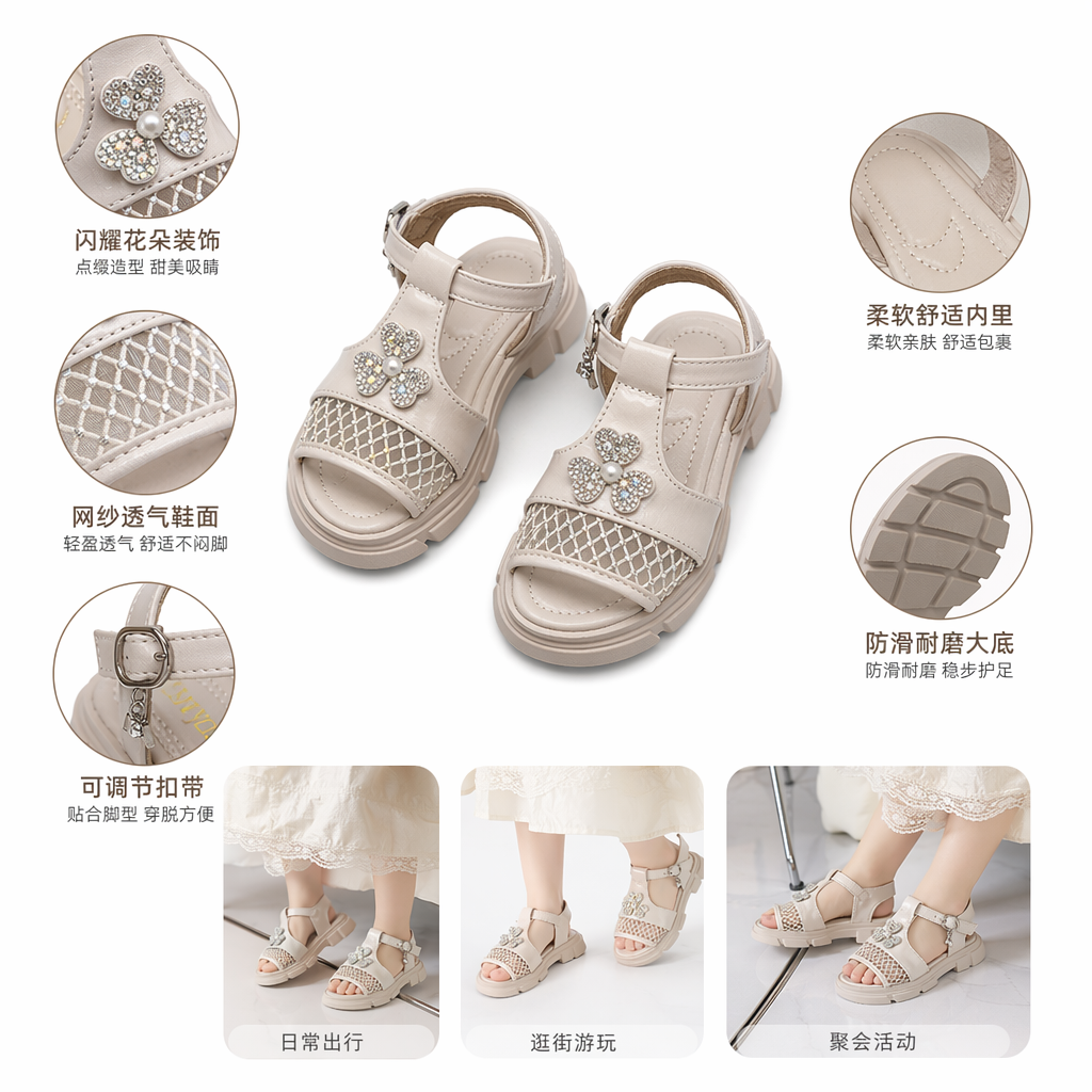 Three pairs of diamond-encrusted butterfly-decorated sandals for women's summer are fashionable and versatile