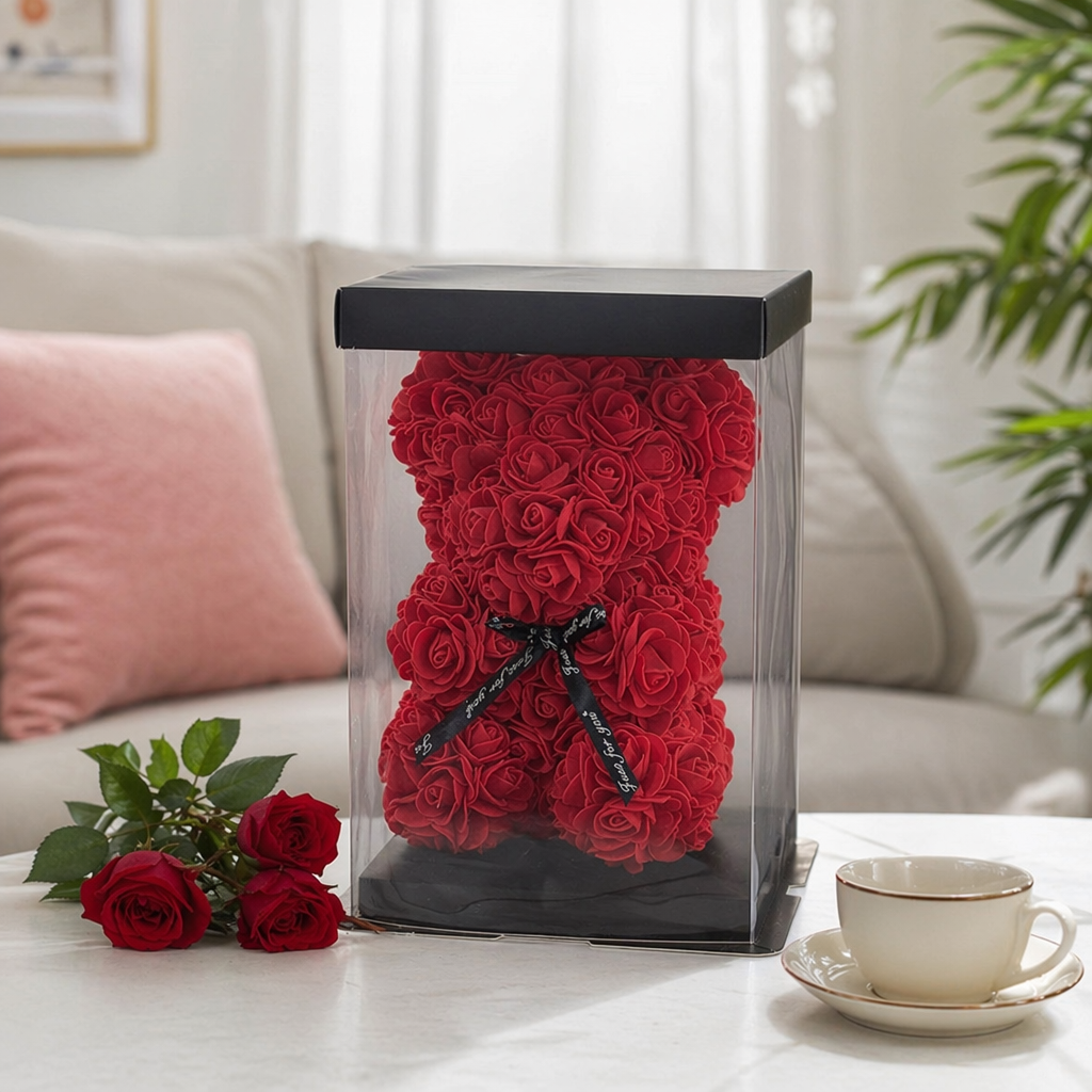 A cute Valentine's Day gift with a red rose bear plush toy pillow details Picture