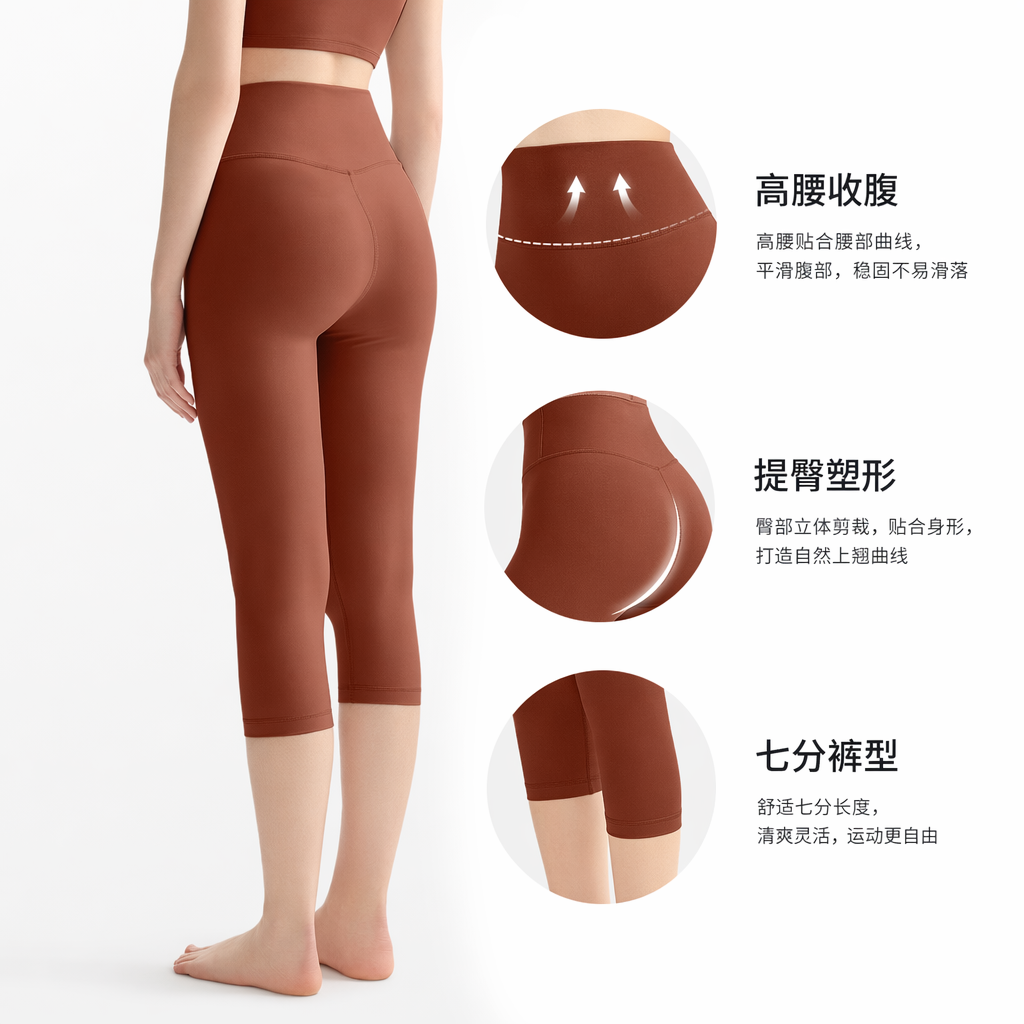 古铜色高弹力运动裤 男女同款修身速干休闲健身裤图