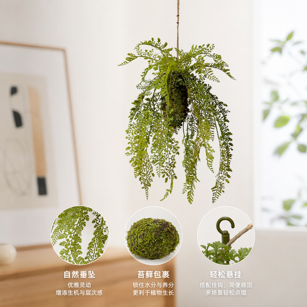 绿色蕨类植物吊饰 室内悬挂绿植装饰北欧风家居摆件