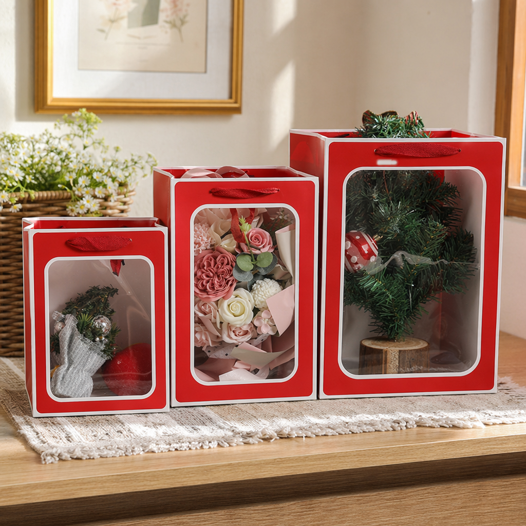 Red gift bags, thickened waterproof handbags, wedding and birthday party packaging bags details Picture